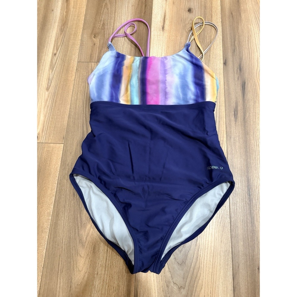 Speedo Swimsuit Women's 8 Navy Blue One Piece Tank Competition Beach‎ Lined